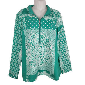 Susan Graver Weekend Printed French Terry Long Sleeve Pullover Top Large A231978